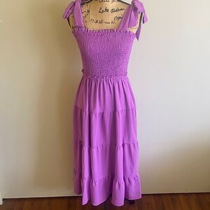 Elegant Purple Smocked Midi Dress